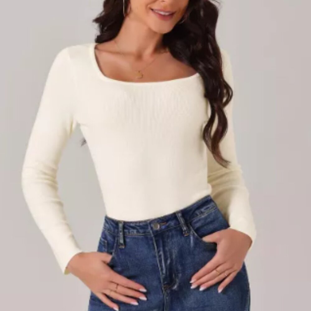 GILI Long-Sleeved Knit Bodysuit in Cream/Nude Size SP NWT